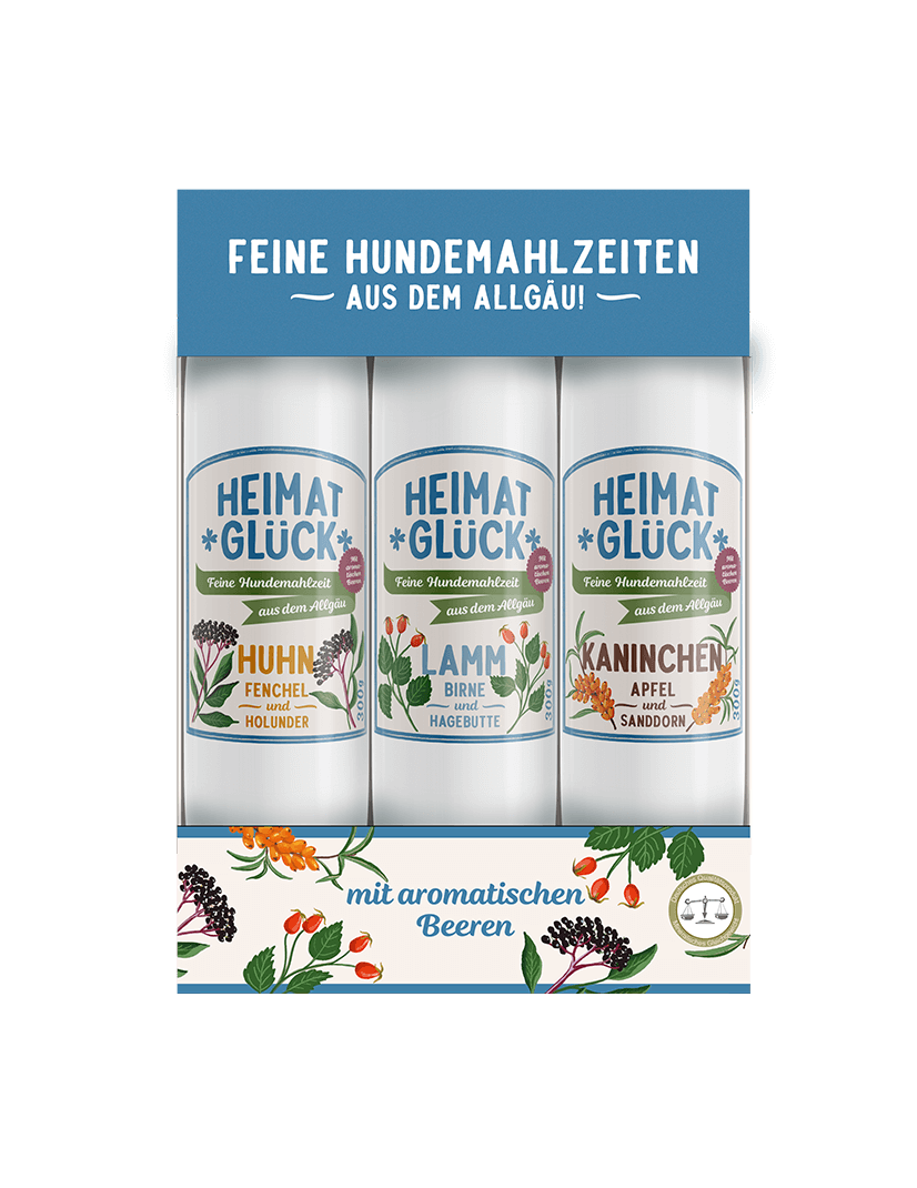 Heimatglück Beeren Trio - 1x Kaninchen 300 g, 1x Huhn 300 g, 1x Lamm 300 g